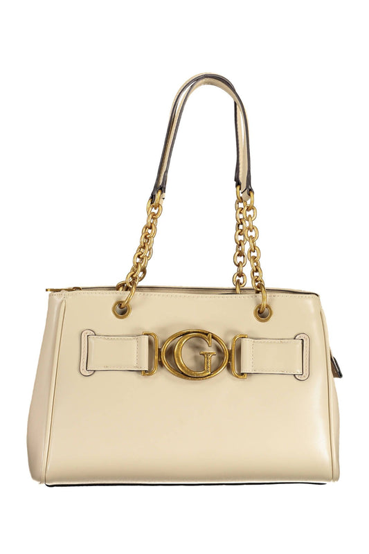 Beige Polyurethane Women Handbag
