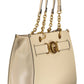 Beige Polyurethane Women Handbag