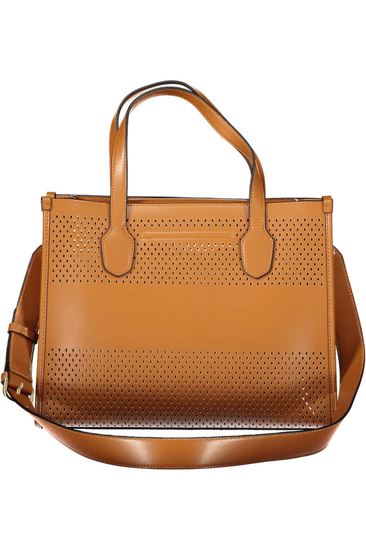 Brown Polyurethane Women Handbag