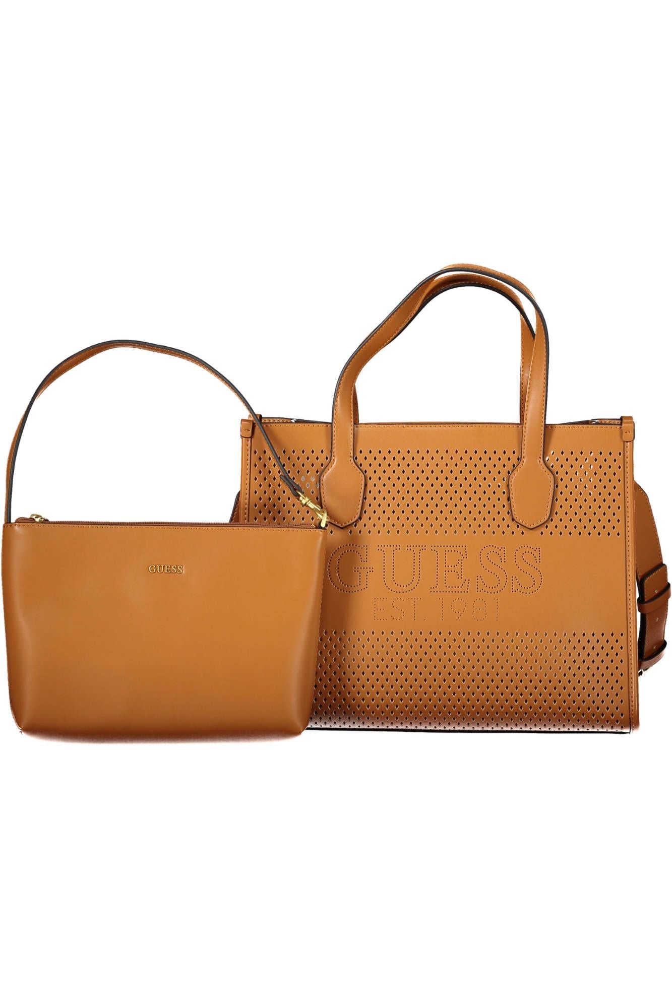 Brown Polyurethane Women Handbag