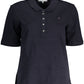 Blue Cotton Women Polo Shirt