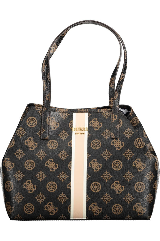 Brown Polyurethane Women Handbag