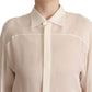 Elegant Off White Silk Long Sleeve Blouse