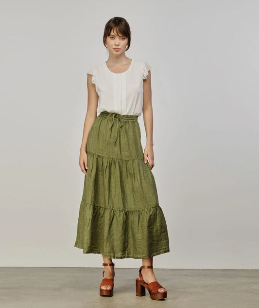Green Linen Women Skirt