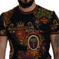 Elegant Black Crewneck Tee with Medal Motif