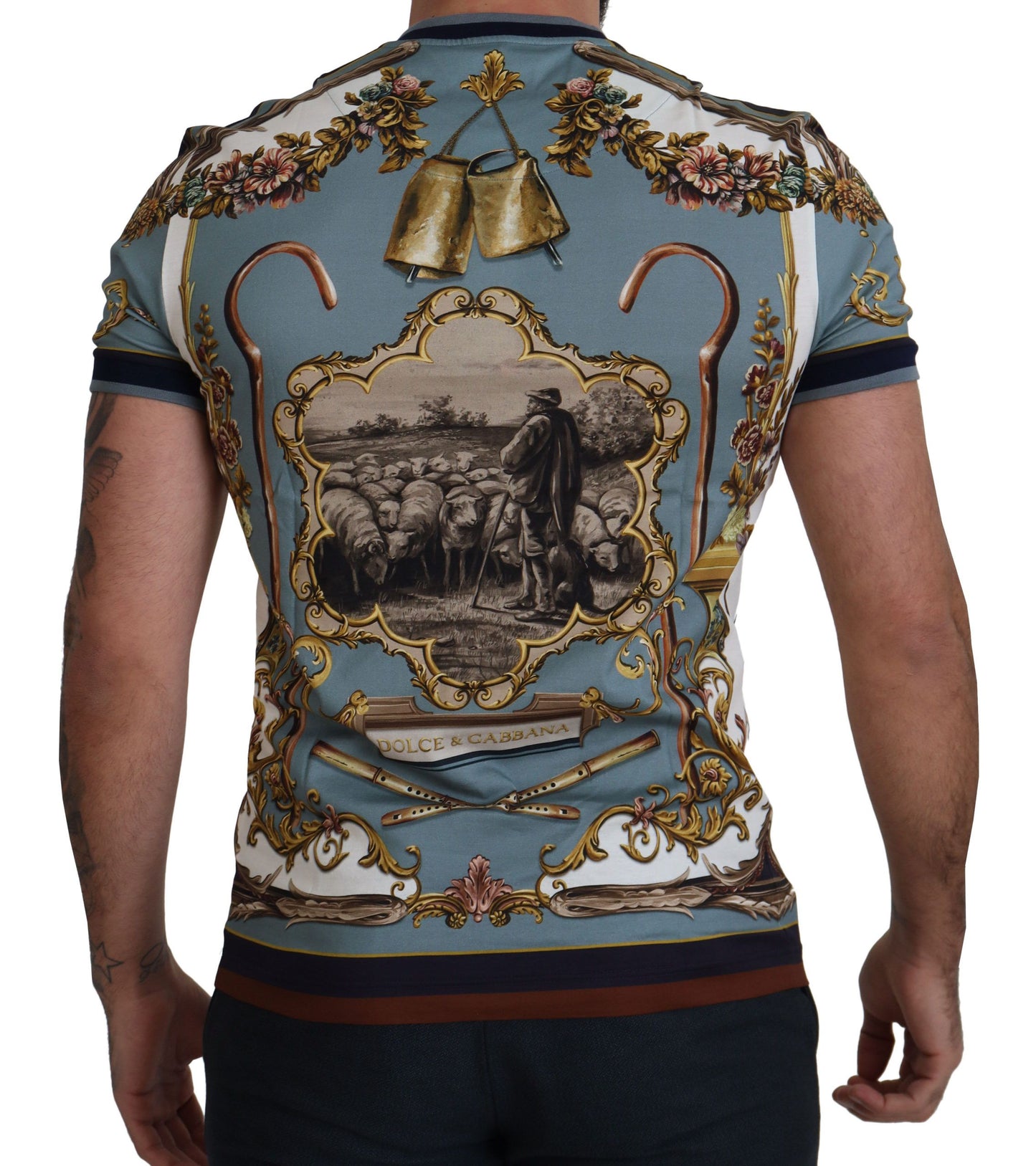 Chic Blue Baroque Motif Cotton Tee