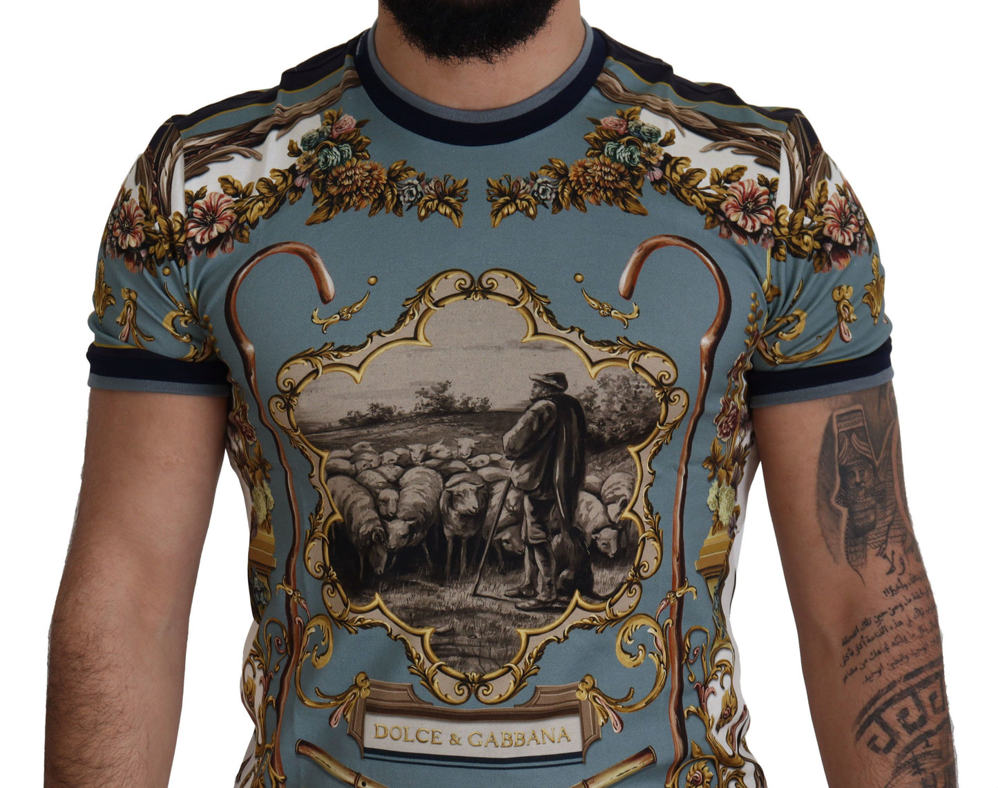 Chic Blue Baroque Motif Cotton Tee