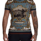 Chic Blue Baroque Motif Cotton Tee