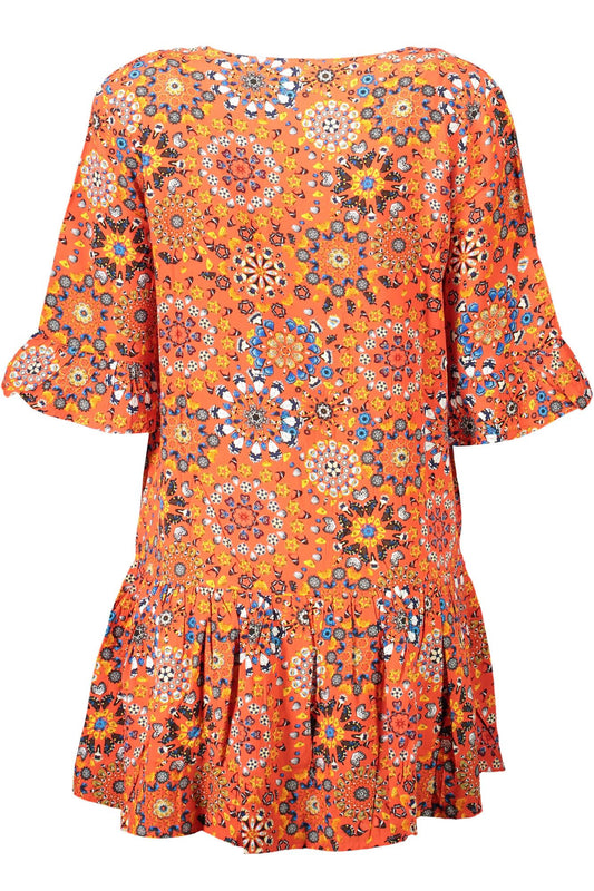 Vibrant Contrast V-Neck Dress with 3/4 Sleeves