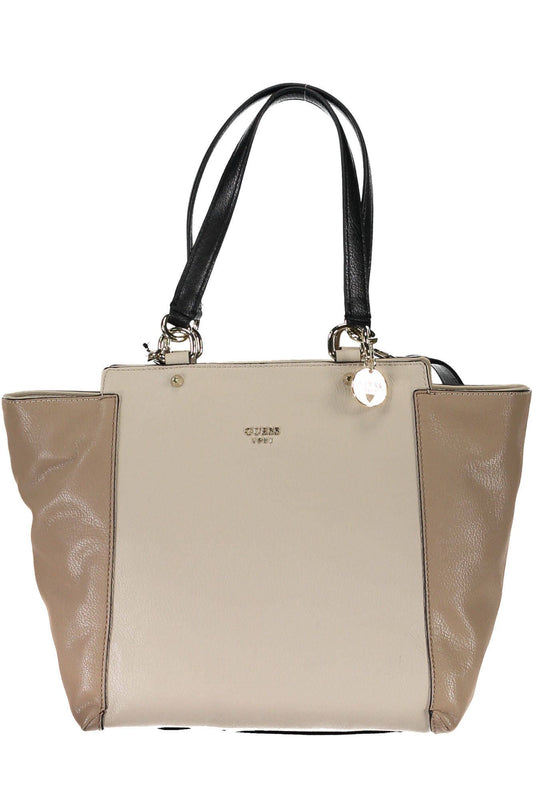 Beige Polyurethane Women Handbag