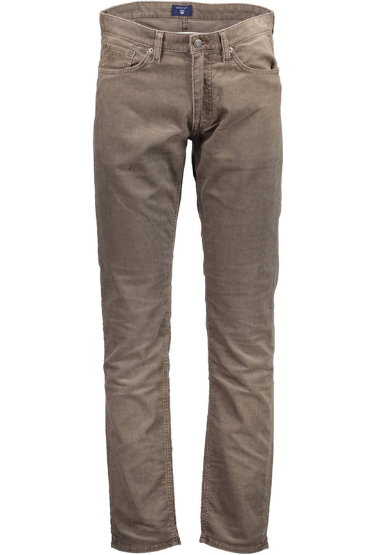 Beige Cotton Men Trouser