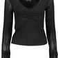 Chic V-Neck Lace Accent Black Shirt