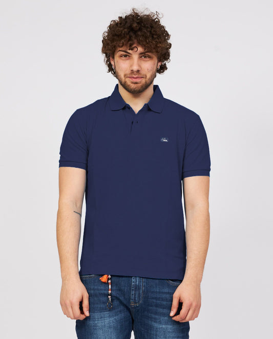 Blue Cotton Men Polo Shirt