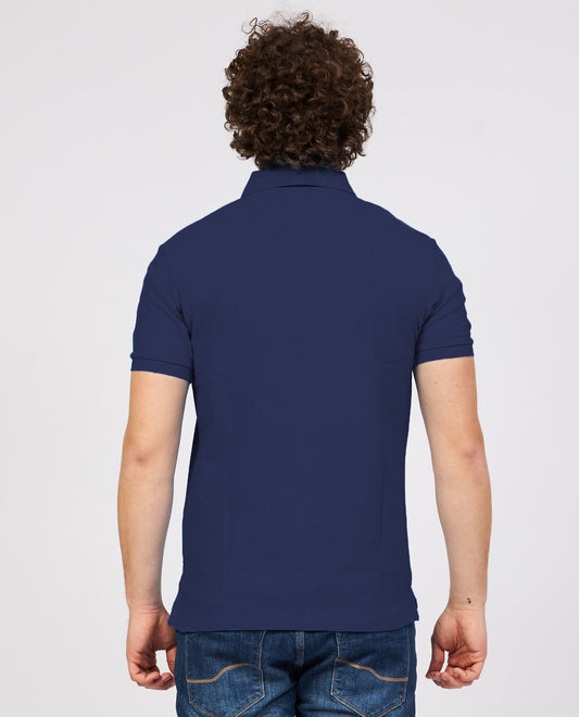 Blue Cotton Men Polo Shirt