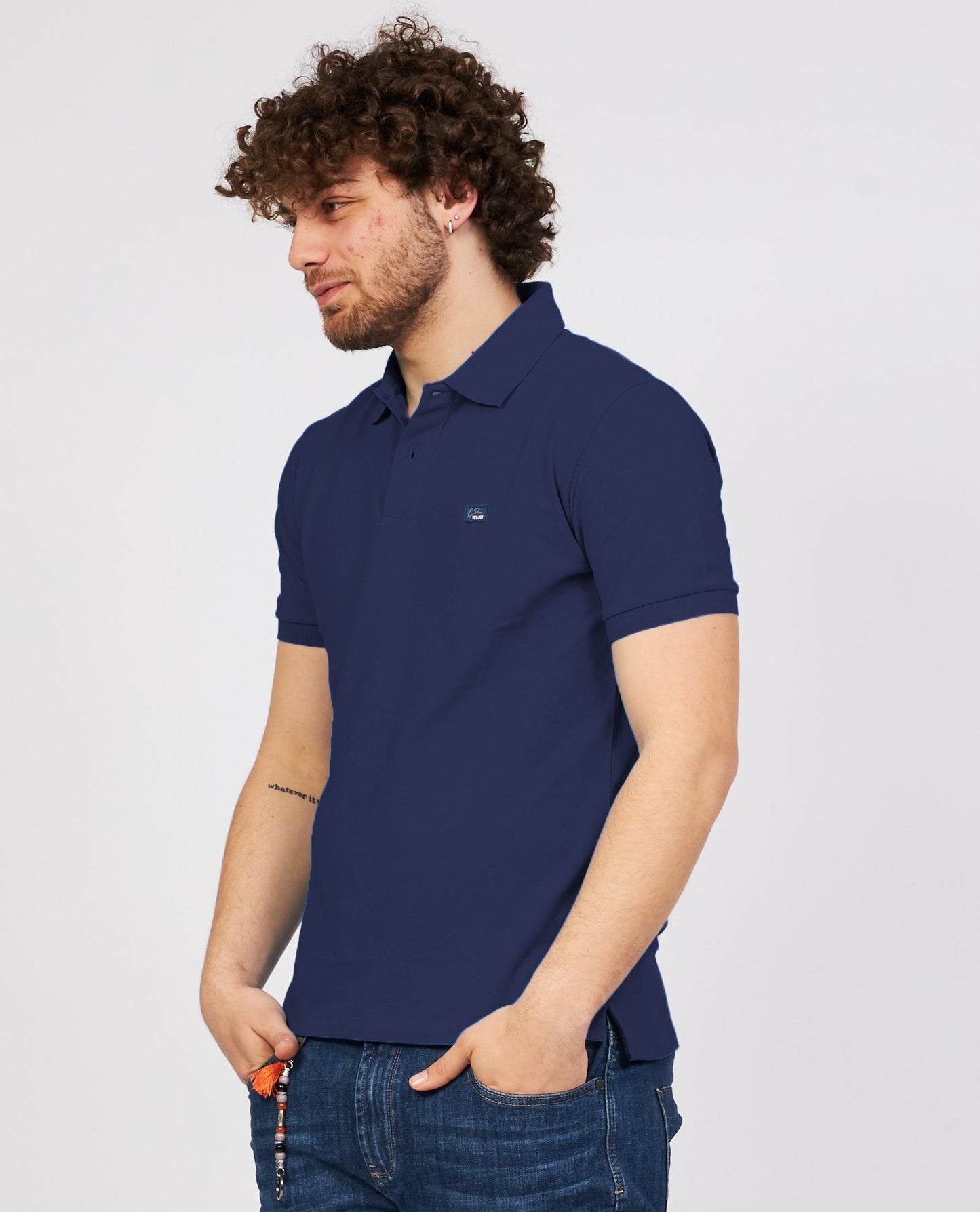 Blue Cotton Men Polo Shirt