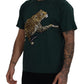 Elegant Green Leopard Motif Cotton T-Shirt
