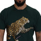 Elegant Green Leopard Motif Cotton T-Shirt