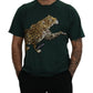 Elegant Green Leopard Motif Cotton T-Shirt