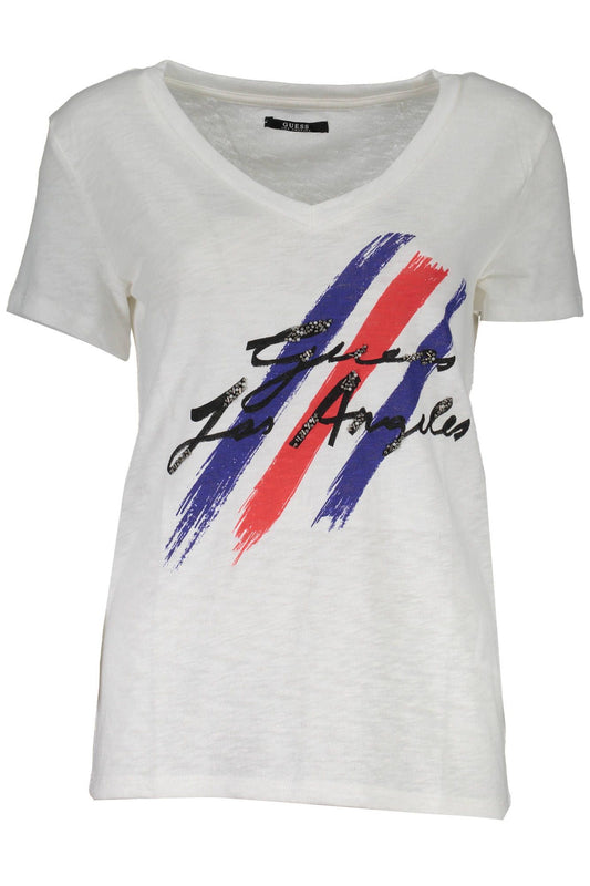 Chic V-Neck White Tee with Logo Applique