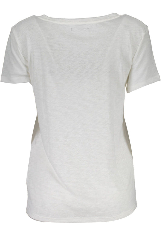 Chic V-Neck White Tee with Logo Applique