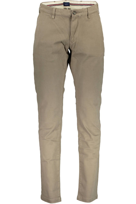 Beige Cotton Men Trouser