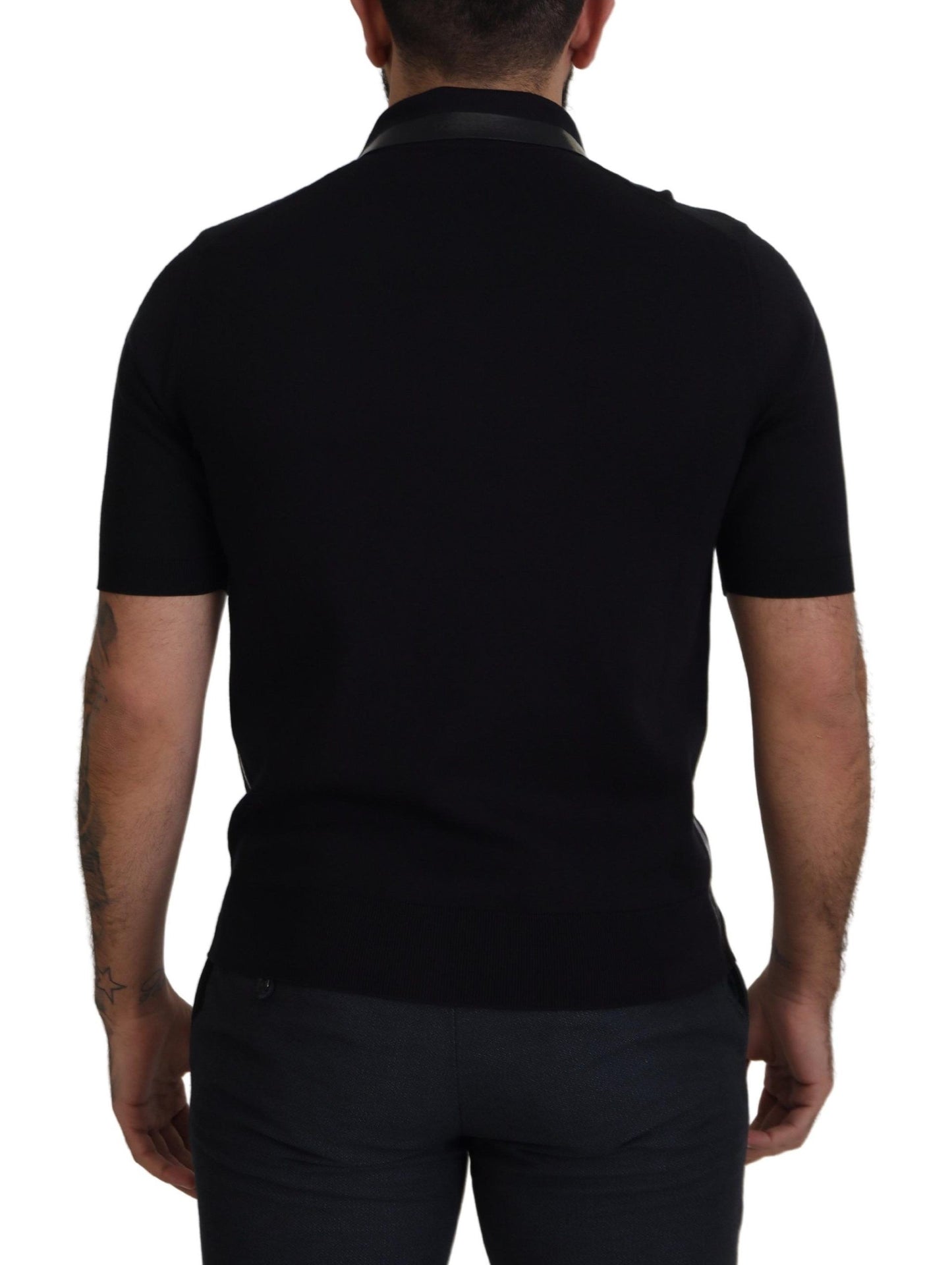 Elegant Black Silk Blend Polo T-Shirt