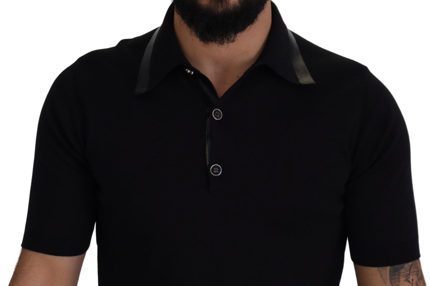 Elegant Black Silk Blend Polo T-Shirt