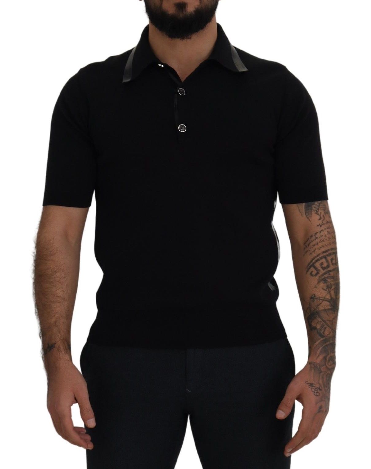 Elegant Black Silk Blend Polo T-Shirt
