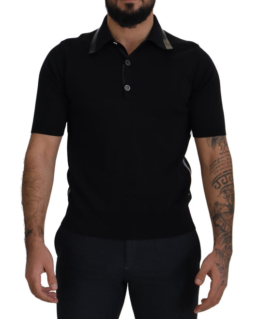 Elegant Black Silk Blend Polo T-Shirt