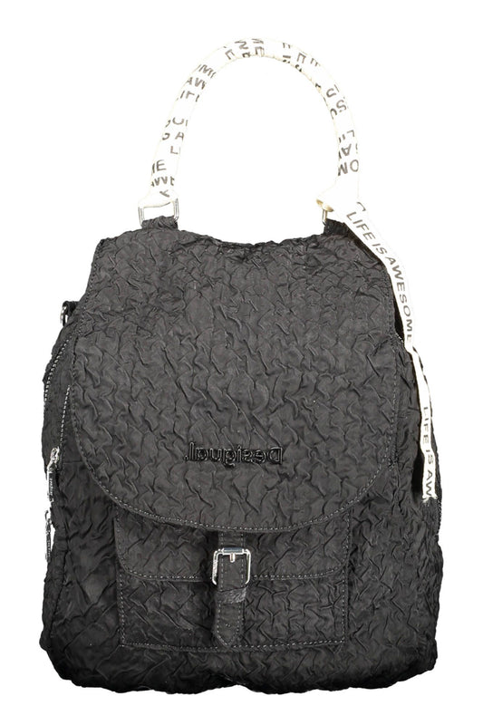 Black Polyester Women Convertible Handbag