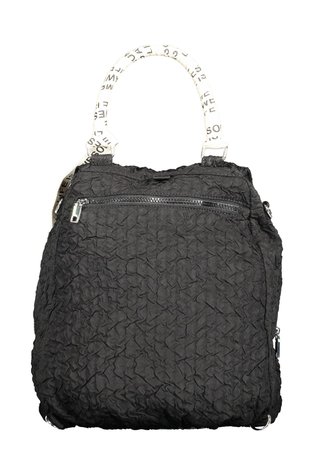 Black Polyester Women Convertible Handbag