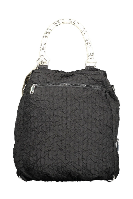 Black Polyester Women Convertible Handbag