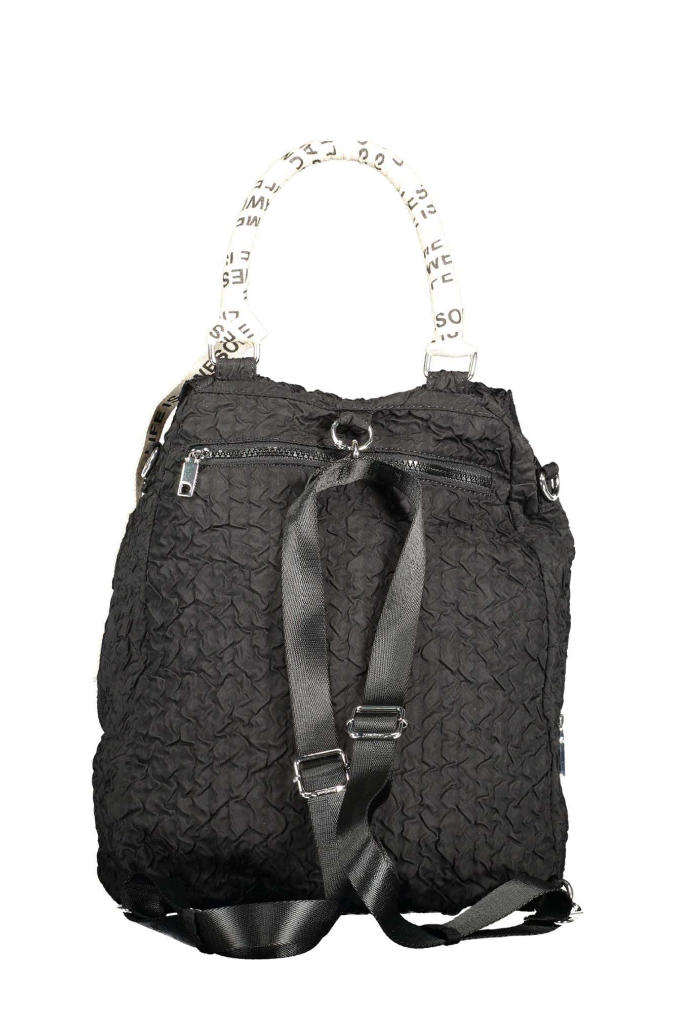 Black Polyester Women Convertible Handbag