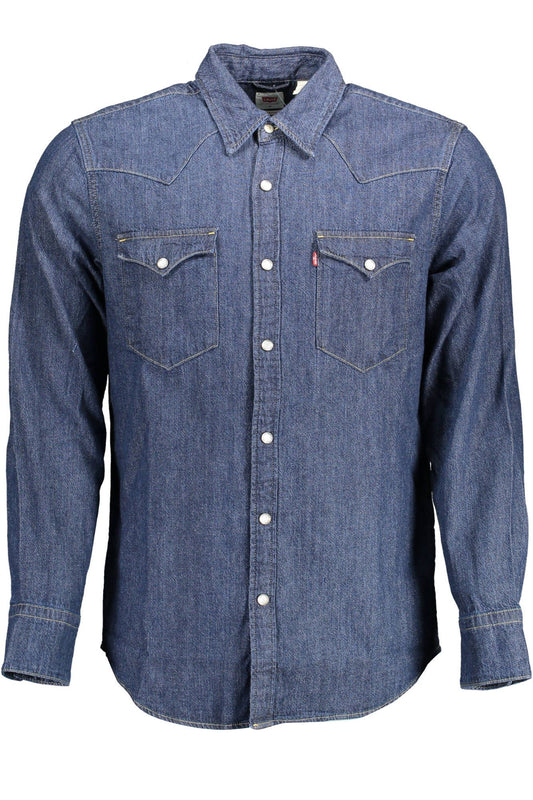 Blue Cotton Men Shirt