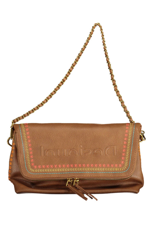 Brown Polyurethane Women Handbag