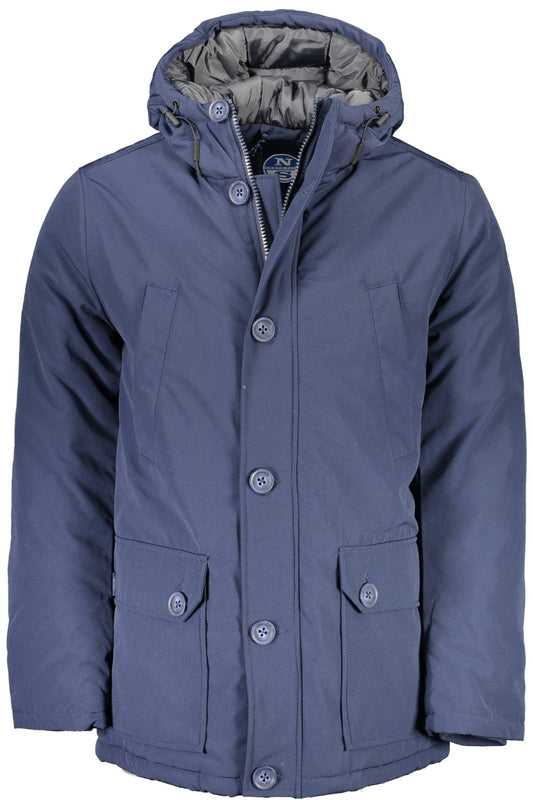 Blue Polyester Men Jacket