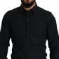 Elegant Slim Fit Black Cotton Dress Shirt