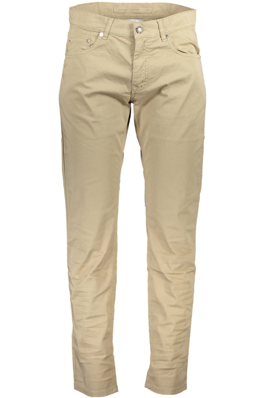 Beige Cotton Men Trouser
