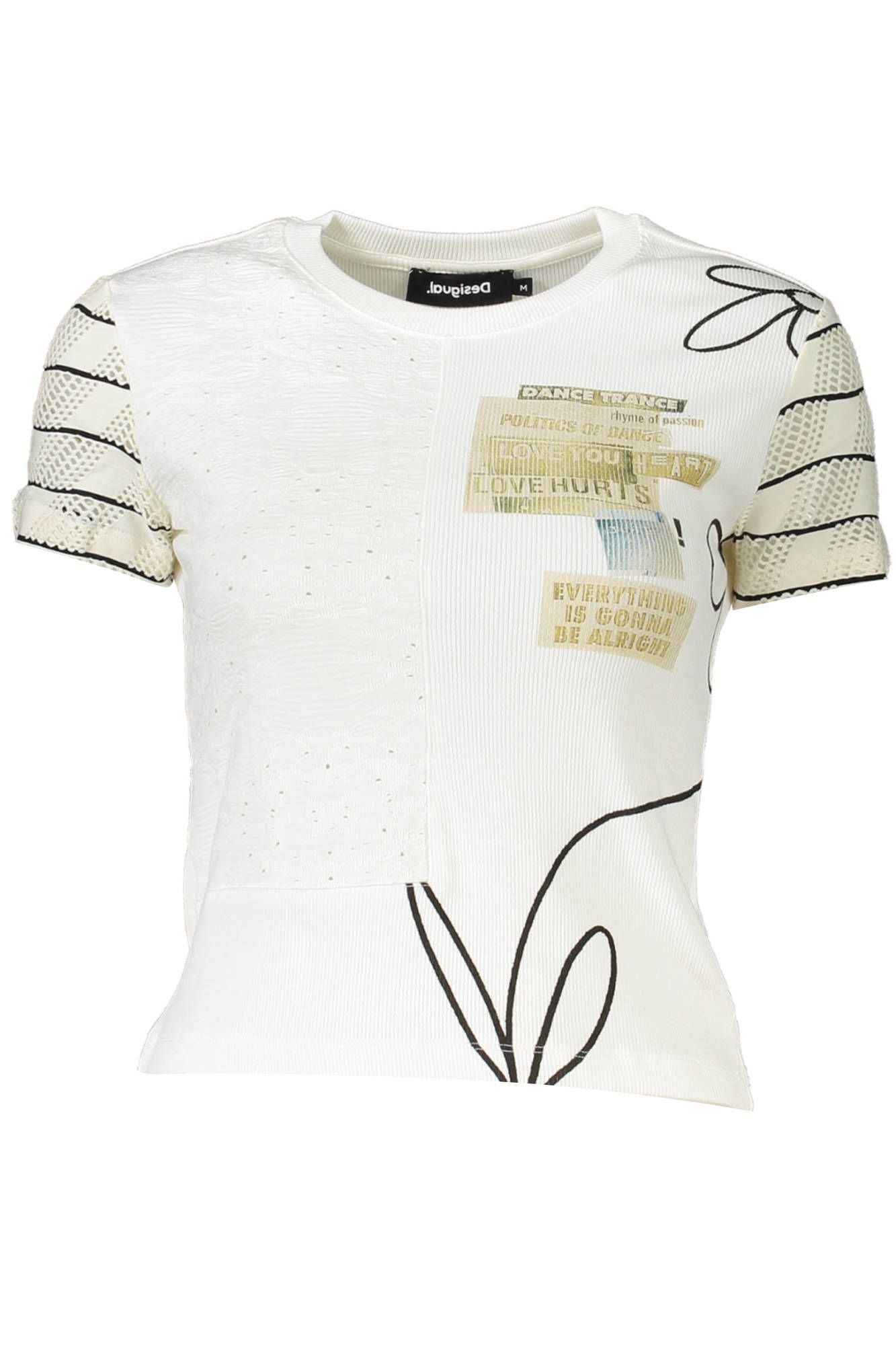 Chic White Printed Tee with Contrasting Details