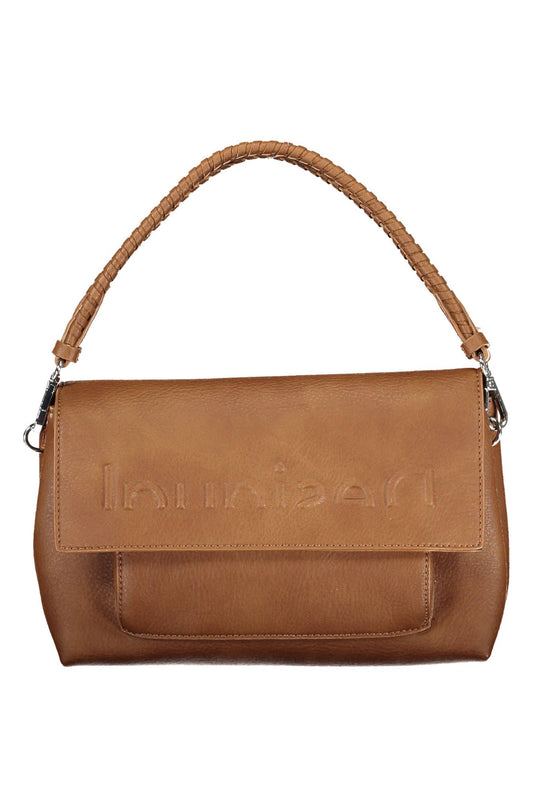 Brown Polyurethane Women Handbag
