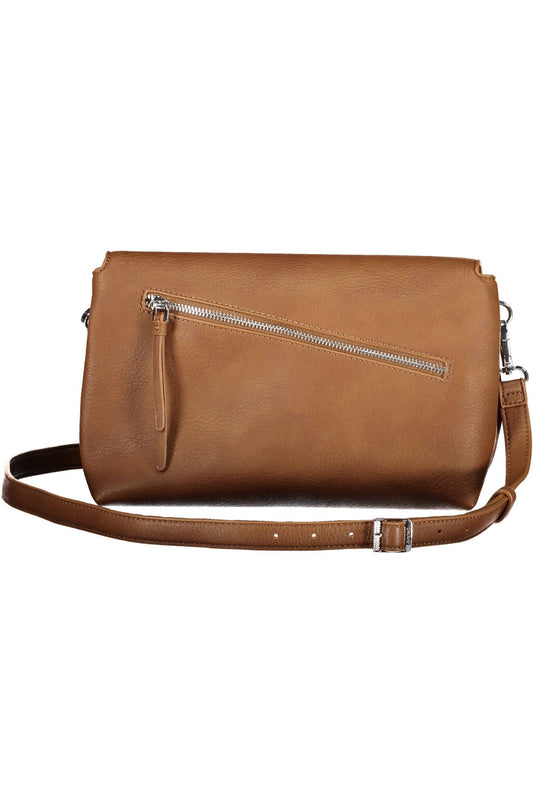 Brown Polyurethane Women Handbag