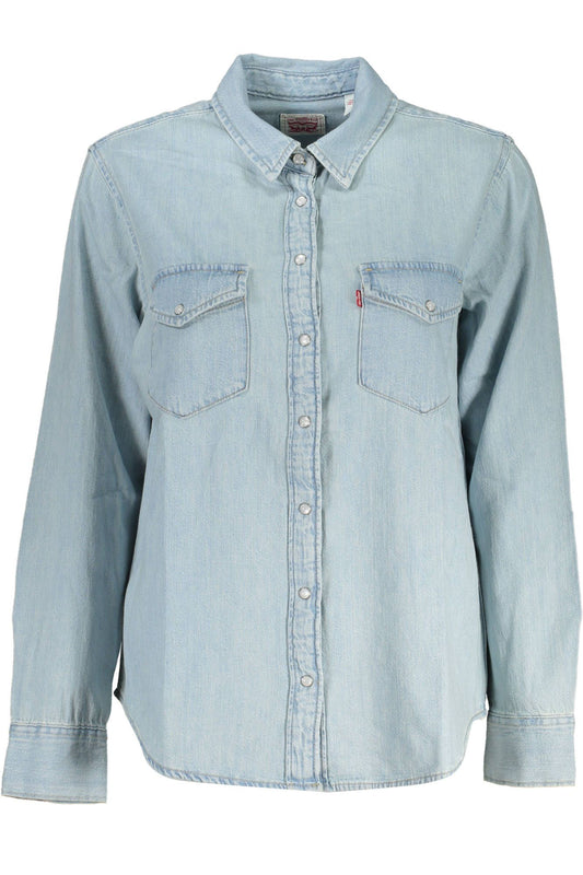 Chic Light Blue Denim Shirt with Italian Collar