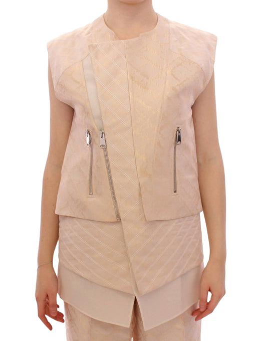 Exquisite Beige Brocade Sleeveless Jacket Vest