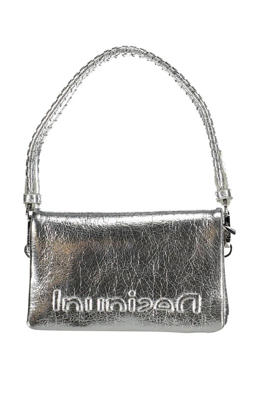 Silver Polyurethane Women Handbag