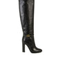 Elegant Black Calf Leather Boots with Gold Detail