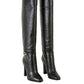 Elegant Black Calf Leather Boots with Gold Detail