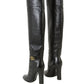 Elegant Black Calf Leather Boots with Gold Detail
