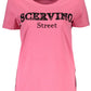 Chic Pink Embroidered Logo Tee with Contrast Detail