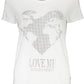 Glittered Logo White Tee with Wide Neckline