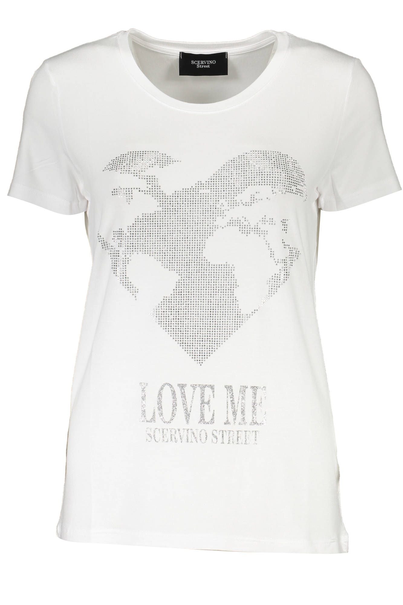 Glittered Logo White Tee with Wide Neckline